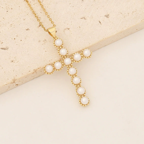 Wholesale Copper Necklace With Cross Pendant And Microinlaid Zircon 18K Gold Plated Personalized Style