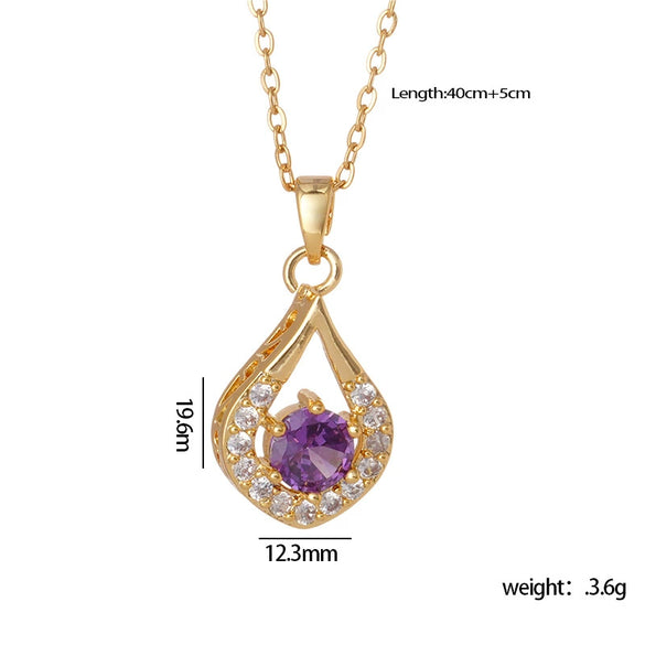 Wholesale Copper Necklace With Mixed Gemstone Inlay Zircon Purple Electroplated O Chain Drop Shape Heart Shape For Women