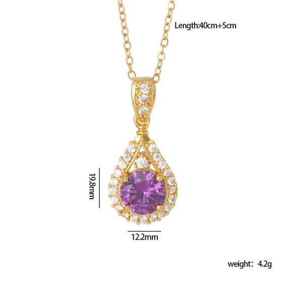Wholesale Copper Necklace With Mixed Gemstone Inlay Zircon Purple Electroplated O Chain Drop Shape Heart Shape For Women