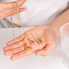 Wholesale Copper Necklace With Mixed Gemstone Inlay Zircon Purple Electroplated O Chain Drop Shape Heart Shape For Women