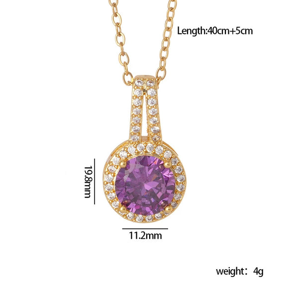 Wholesale Copper Necklace With Mixed Gemstone Inlay Zircon Purple Electroplated O Chain Drop Shape Heart Shape For Women