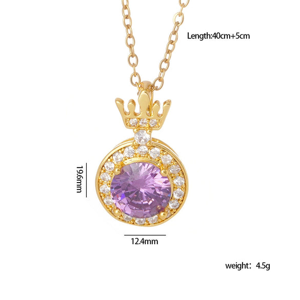 Wholesale Copper Necklace With Mixed Gemstone Inlay Zircon Purple Electroplated O Chain Drop Shape Heart Shape For Women