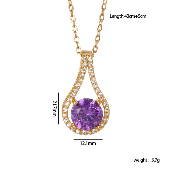 Wholesale Copper Necklace With Mixed Gemstone Inlay Zircon Purple Electroplated O Chain Drop Shape Heart Shape For Women