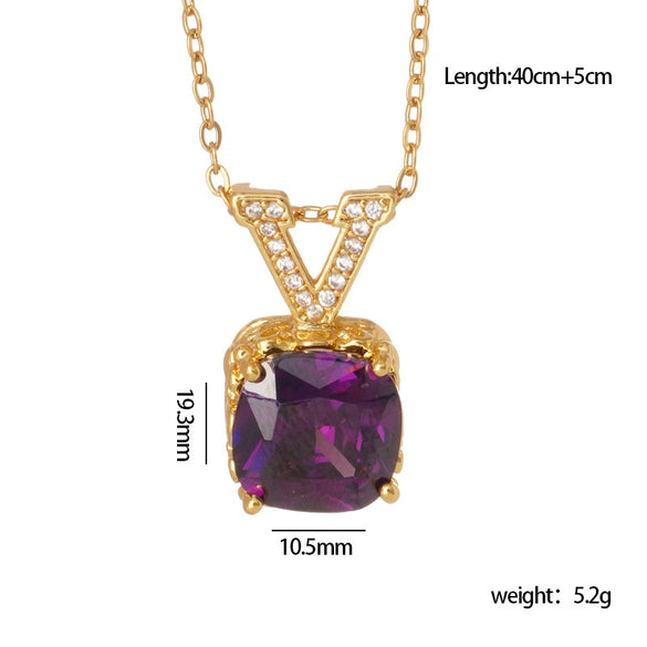 Wholesale Copper Necklace With Mixed Gemstone Inlay Zircon Purple Electroplated O Chain Drop Shape Heart Shape For Women