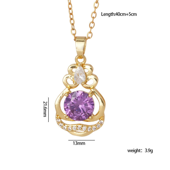 Wholesale Copper Necklace With Mixed Gemstone Inlay Zircon Purple Electroplated O Chain Drop Shape Heart Shape For Women