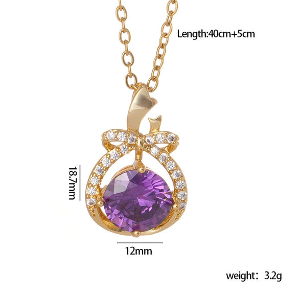 Wholesale Copper Necklace With Mixed Gemstone Inlay Zircon Purple Electroplated O Chain Drop Shape Heart Shape For Women