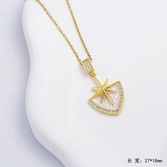 Wholesale Copper Necklace With Star Pendant Electroplating And Mixed Gemstone Setting For Unisex Simple Light Luxury Style