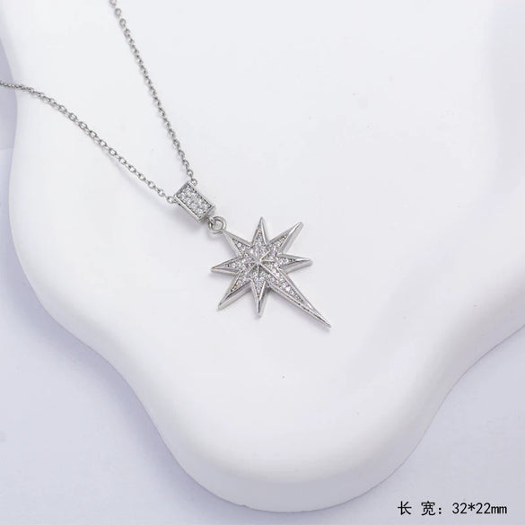 Wholesale Copper Necklace With Star Pendant Electroplating And Mixed Gemstone Setting For Unisex Simple Light Luxury Style
