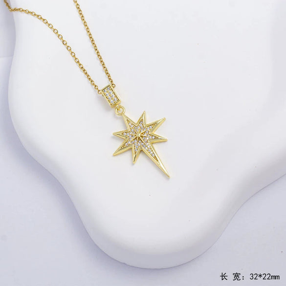 Wholesale Copper Necklace With Star Pendant Electroplating And Mixed Gemstone Setting For Unisex Simple Light Luxury Style