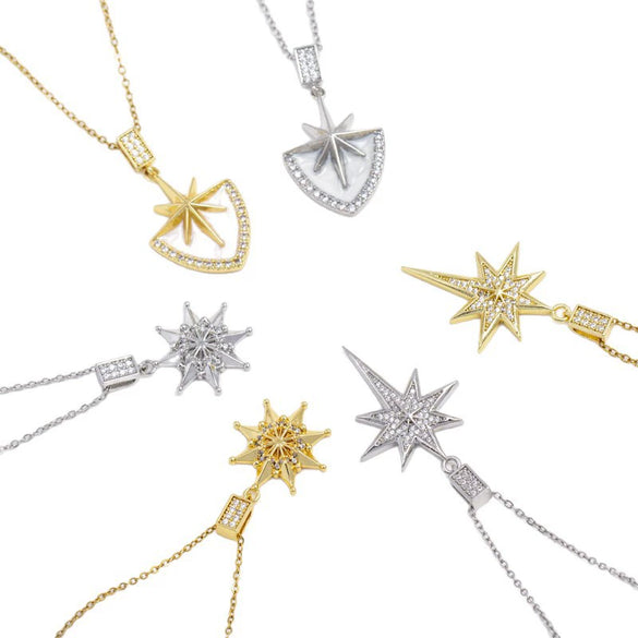 Wholesale Copper Necklace With Star Pendant Electroplating And Mixed Gemstone Setting For Unisex Simple Light Luxury Style