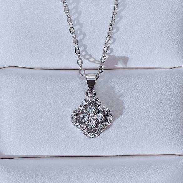 Wholesale Copper Ochain Mixed Gem Inlaid Fourleaf Clover Pendant Necklace With Zircon And Flower Design
