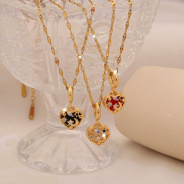 Wholesale Copper Oil Drop Heart Hollow Openable Pendant Necklace For Office Ladies