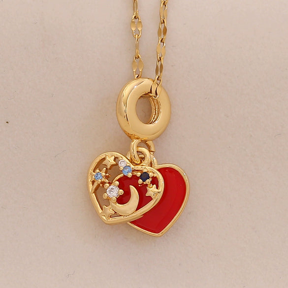 Wholesale Copper Oil Drop Heart Hollow Openable Pendant Necklace For Office Ladies