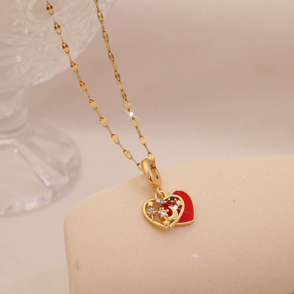 Wholesale Copper Oil Drop Heart Hollow Openable Pendant Necklace For Office Ladies