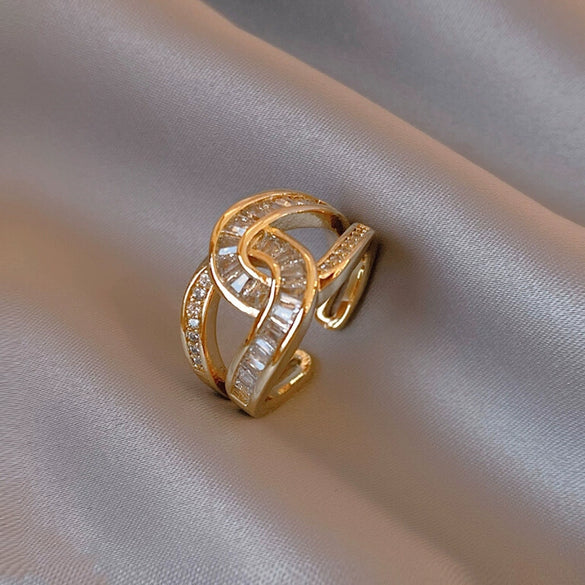 Wholesale Copper Open Ring For Women With Geometric Letters Numbers And Text Pattern And Micro Inlay Design
