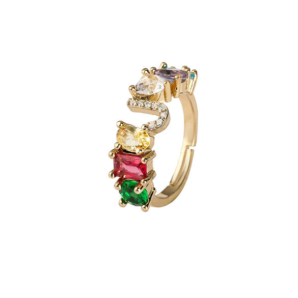 Wholesale Copper Open Ring With Inlaid Color Zirconium And English Letters Electroplated Style For Female