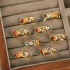 Wholesale Copper Open Ring With Inlaid Color Zirconium And English Letters Electroplated Style For Female