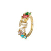 Wholesale Copper Open Ring With Inlaid Color Zirconium And English Letters Electroplated Style For Female