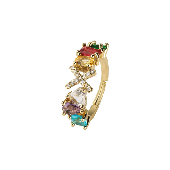 Wholesale Copper Open Ring With Inlaid Color Zirconium And English Letters Electroplated Style For Female
