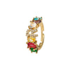 Wholesale Copper Open Ring With Inlaid Color Zirconium And English Letters Electroplated Style For Female