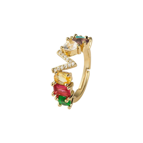 Wholesale Copper Open Ring With Inlaid Color Zirconium And English Letters Electroplated Style For Female