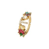 Wholesale Copper Open Ring With Inlaid Color Zirconium And English Letters Electroplated Style For Female