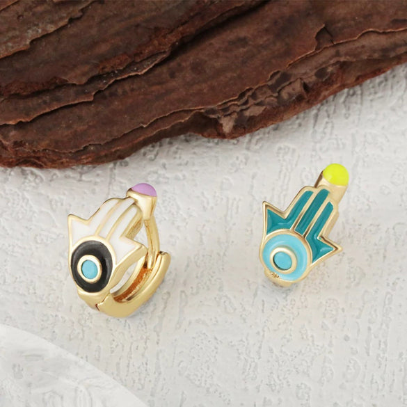 Wholesale Copper Palmshaped Hiphop Geometric Dripping Oil Earrings For Women