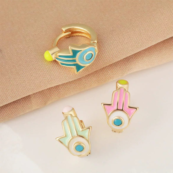Wholesale Copper Palmshaped Hiphop Geometric Dripping Oil Earrings For Women