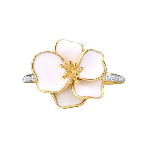 Wholesale Copper Pastoral Style Flower Leaves Zircon Inlaid Finger Ring