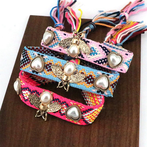 Wholesale Copper Pearl Woven Bracelet With Animal Zodiac Heart Shape Micro Inlay For Women