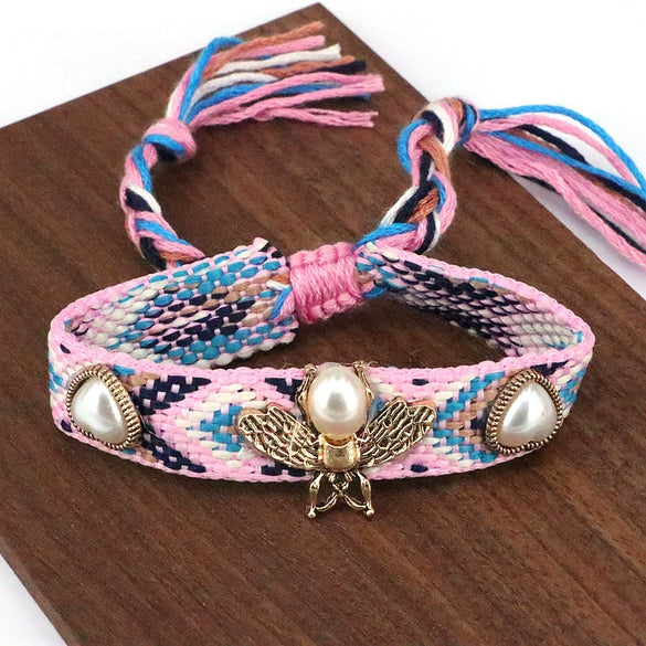 Wholesale Copper Pearl Woven Bracelet With Animal Zodiac Heart Shape Micro Inlay For Women