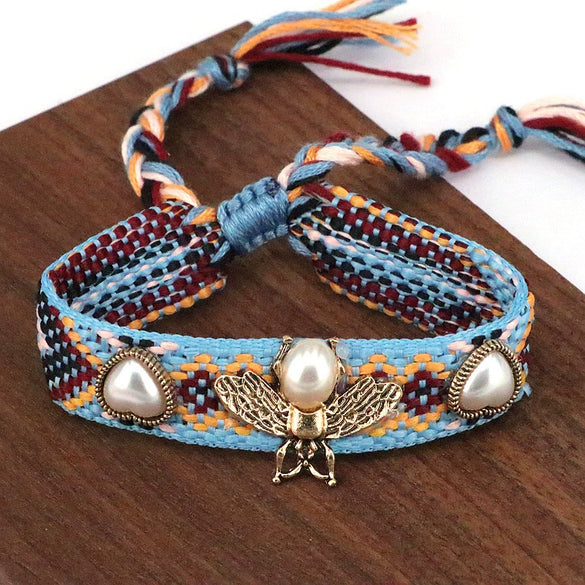 Wholesale Copper Pearl Woven Bracelet With Animal Zodiac Heart Shape Micro Inlay For Women