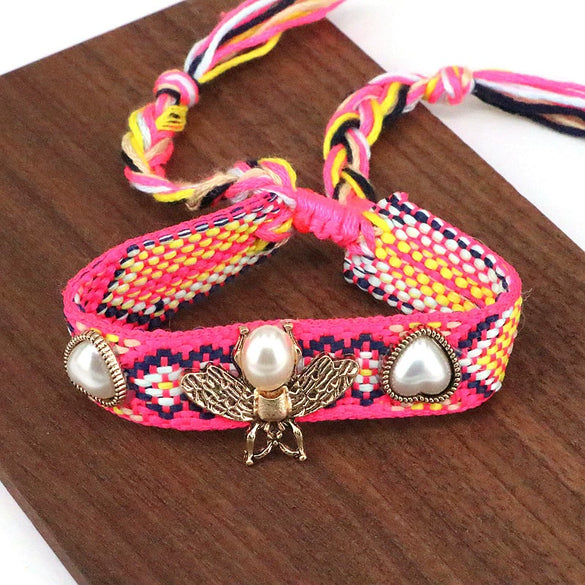 Wholesale Copper Pearl Woven Bracelet With Animal Zodiac Heart Shape Micro Inlay For Women