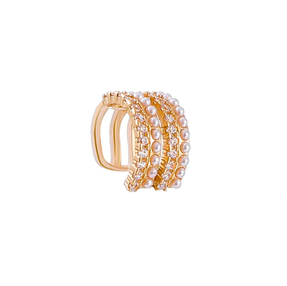 Wholesale Copper Pearls Multilayer Ear Clip Single Earrings For Women With Geometric Design And Pearl Setting