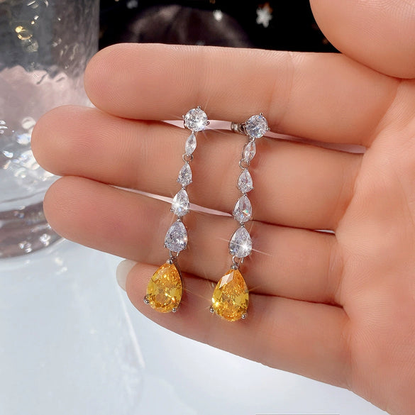 Wholesale Copper Pearshaped Dropshaped Zircon Long Tassel Women's Earrings