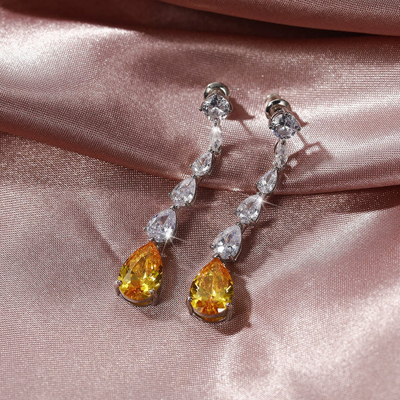 Wholesale Copper Pearshaped Dropshaped Zircon Long Tassel Women's Earrings