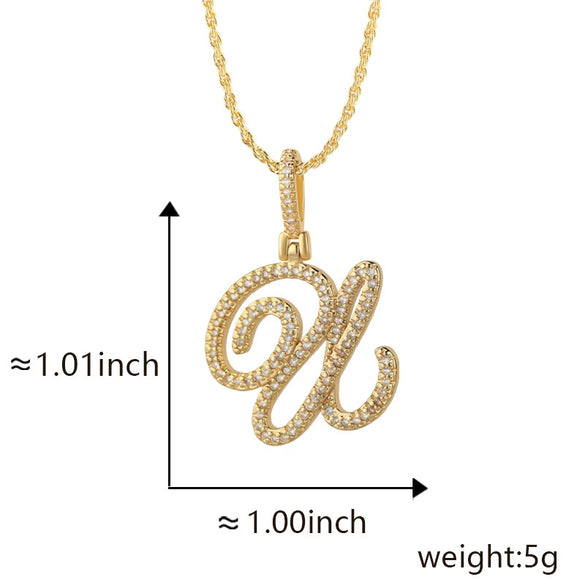 Wholesale Copper Pendant Necklace With English Letter Pattern Inlaid Zircon Electroplated Hiphop Style
