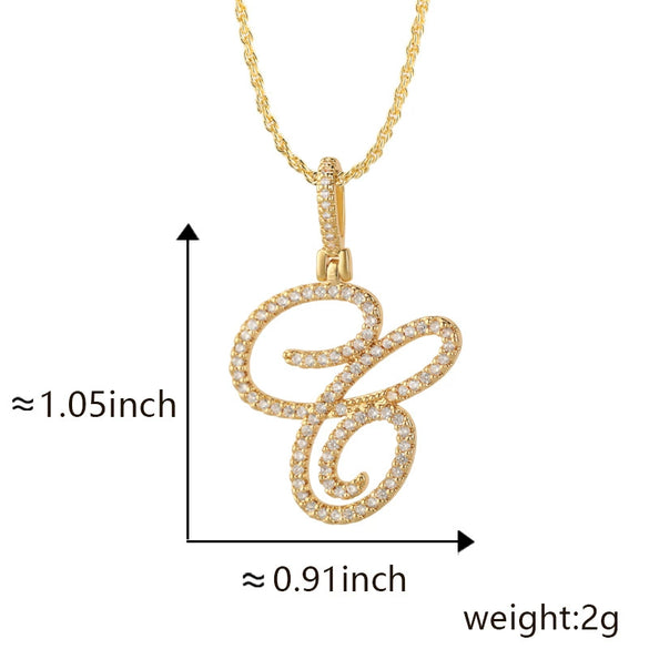 Wholesale Copper Pendant Necklace With English Letter Pattern Inlaid Zircon Electroplated Hiphop Style
