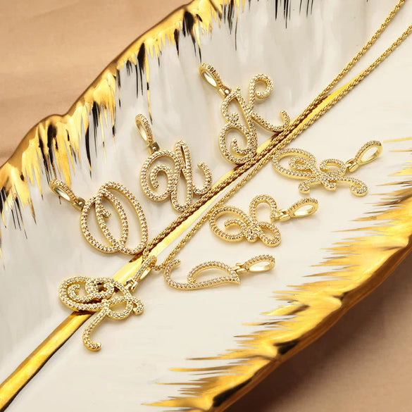 Wholesale Copper Pendant Necklace With English Letter Pattern Inlaid Zircon Electroplated Hiphop Style