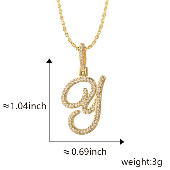 Wholesale Copper Pendant Necklace With English Letter Pattern Inlaid Zircon Electroplated Hiphop Style