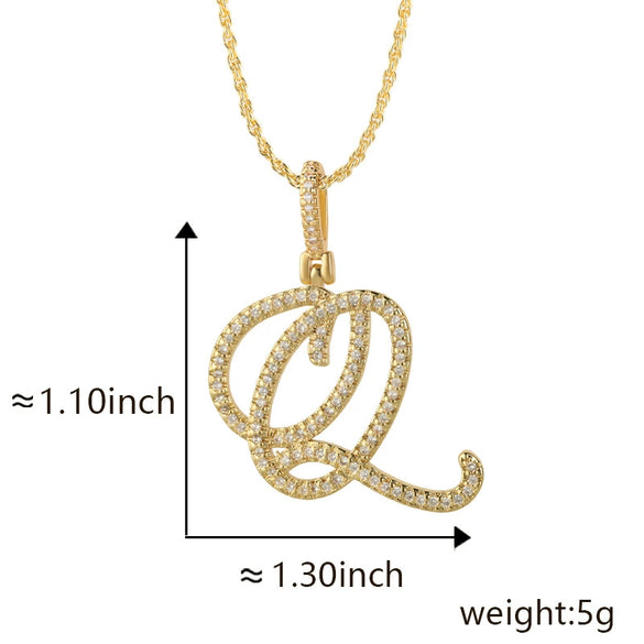 Wholesale Copper Pendant Necklace With English Letter Pattern Inlaid Zircon Electroplated Hiphop Style