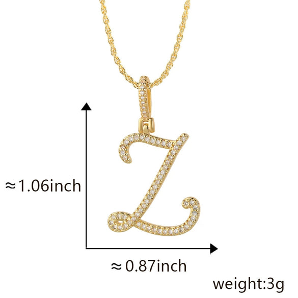 Wholesale Copper Pendant Necklace With English Letter Pattern Inlaid Zircon Electroplated Hiphop Style