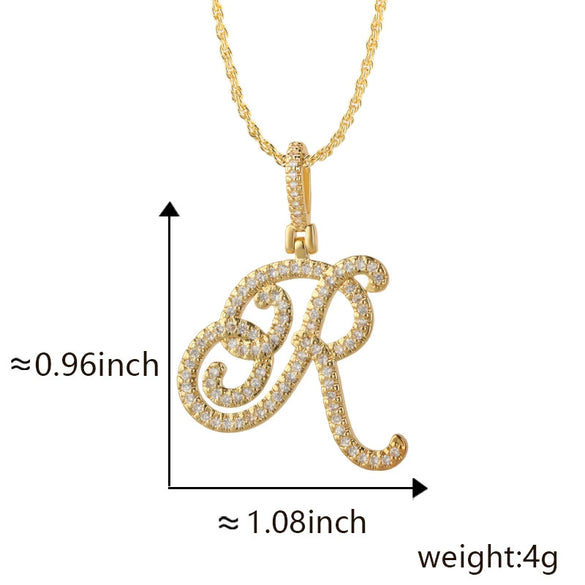 Wholesale Copper Pendant Necklace With English Letter Pattern Inlaid Zircon Electroplated Hiphop Style