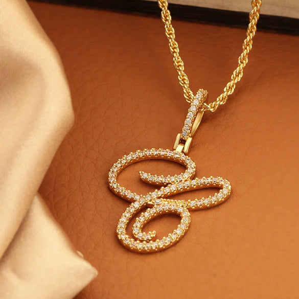 Wholesale Copper Pendant Necklace With English Letter Pattern Inlaid Zircon Electroplated Hiphop Style