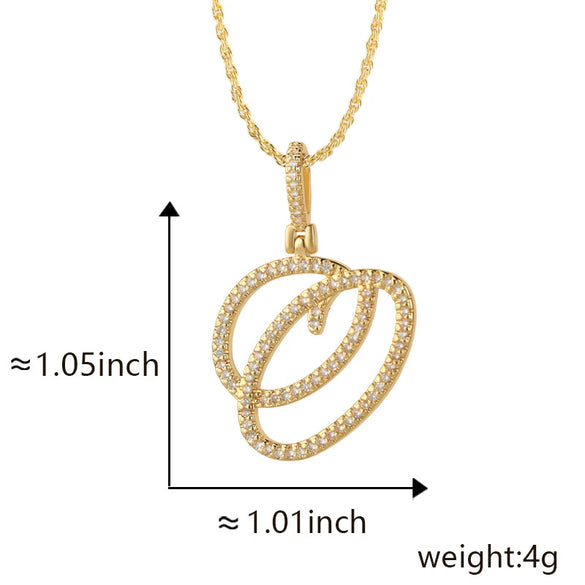 Wholesale Copper Pendant Necklace With English Letter Pattern Inlaid Zircon Electroplated Hiphop Style