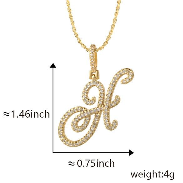 Wholesale Copper Pendant Necklace With English Letter Pattern Inlaid Zircon Electroplated Hiphop Style