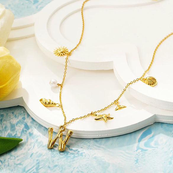 Wholesale Copper Pendant Necklace With Letter Pattern And Electroplating Treatment Oshaped Chain Vacation Style For Women