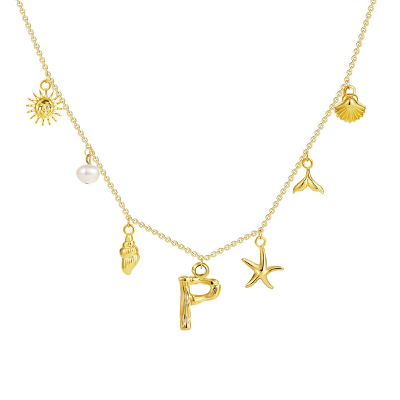 Wholesale Copper Pendant Necklace With Letter Pattern And Electroplating Treatment Oshaped Chain Vacation Style For Women