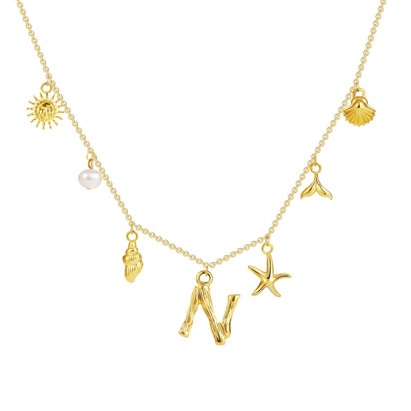 Wholesale Copper Pendant Necklace With Letter Pattern And Electroplating Treatment Oshaped Chain Vacation Style For Women