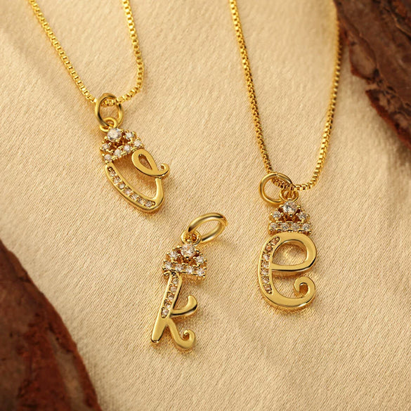 Wholesale Copper Pendant Necklace With Sweet Style And Electroplated Inlaid Zircon Letter Pattern